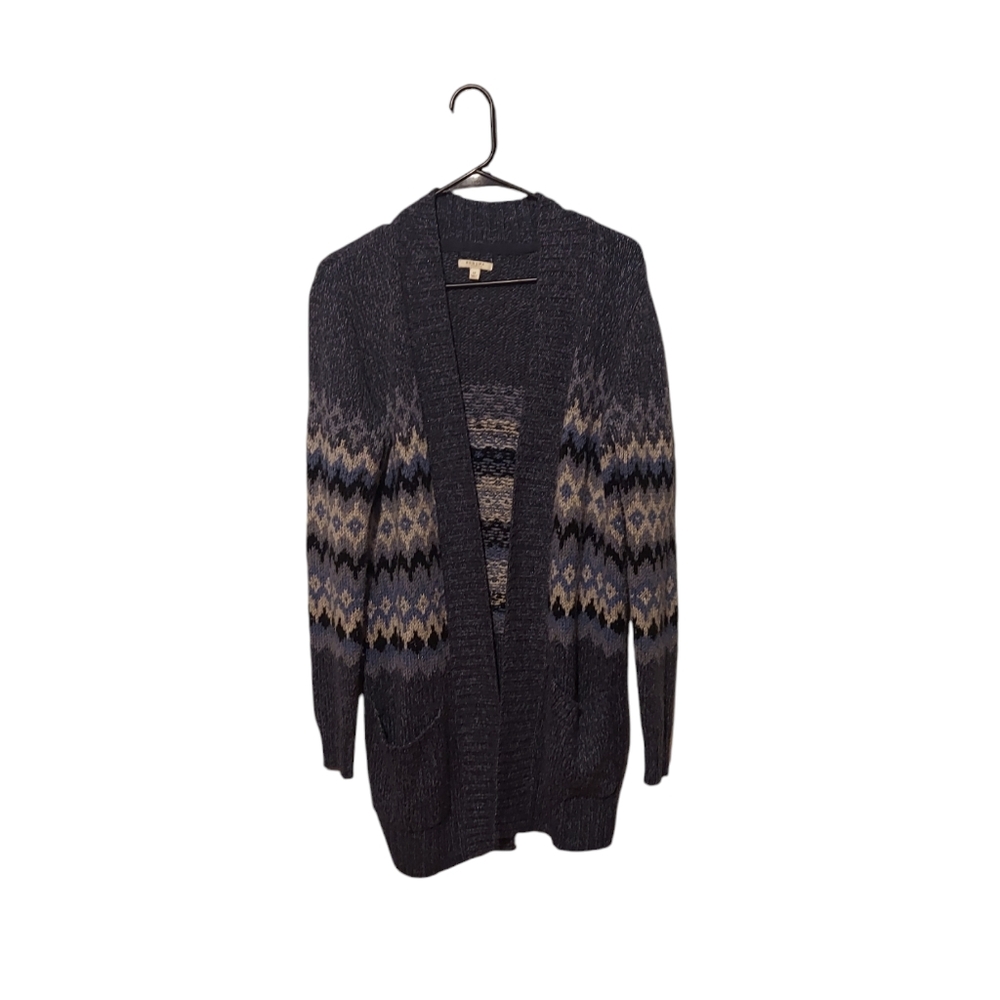 Sonoma Life + Style Duster Knit Cardigan M Blue Fair Isle Cabincore Boho Country